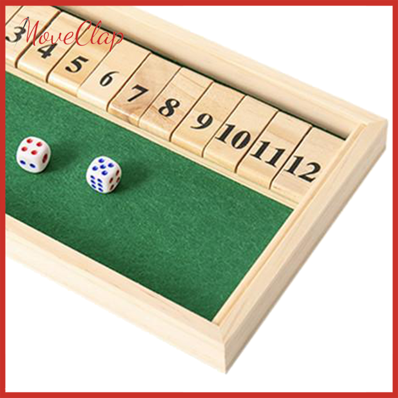 MoveClap Shut The Box Game - 12 Numbers Wooden Dice Game Wooden Number Board Game