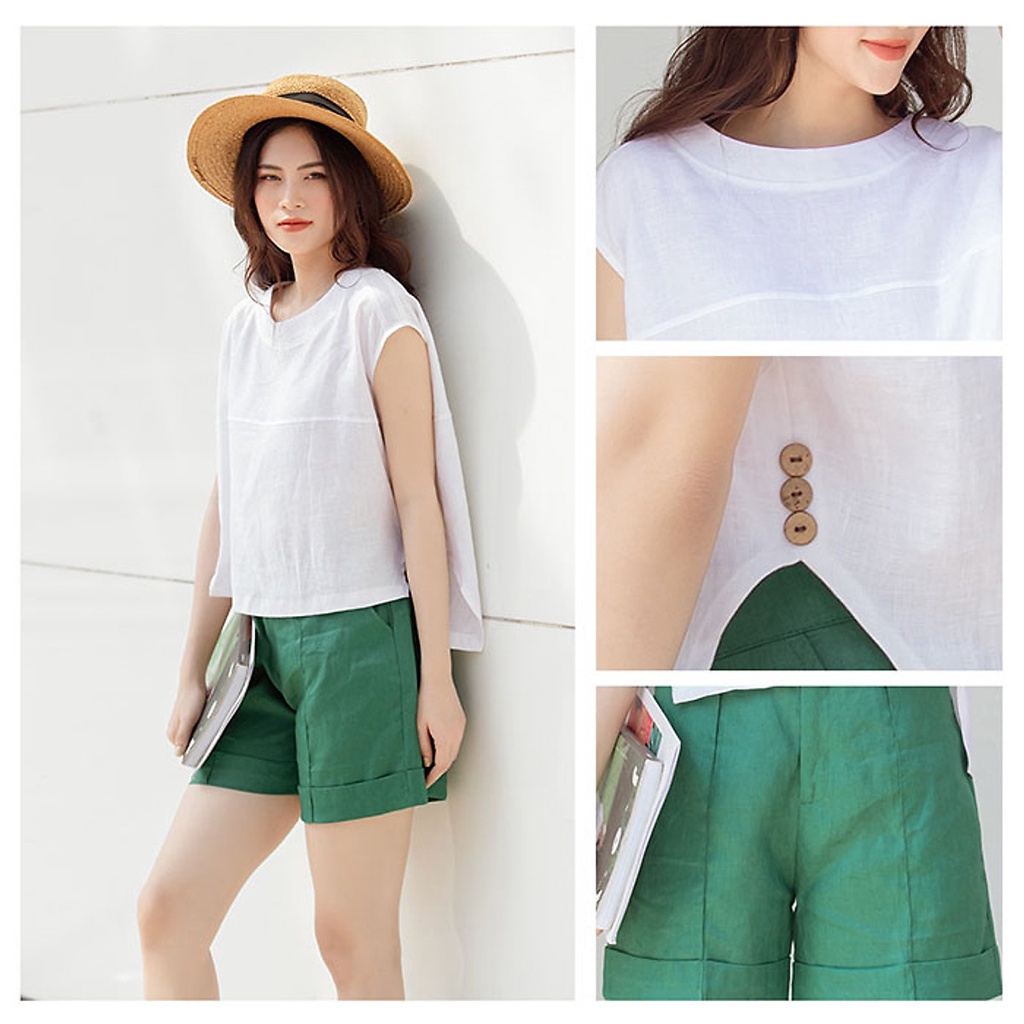 Set bộ linen đi chơi áo form rộng kèm quần short trẻ trung
