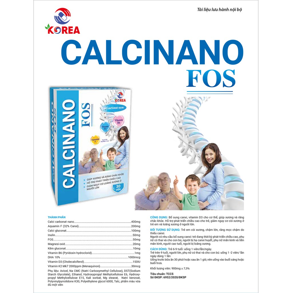 Bổ sung canxi  CALCINANO FOS giúp phát triển chiều cao và giảm nguy cơ còi xương lọ 30 viên