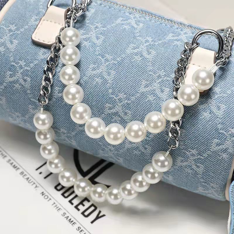 Túi Đeo Chéo Hình Trụ Chất Liệu Canvas Phối Dây Xích Thời Trang Mùa Hè Mới Cho Nữ