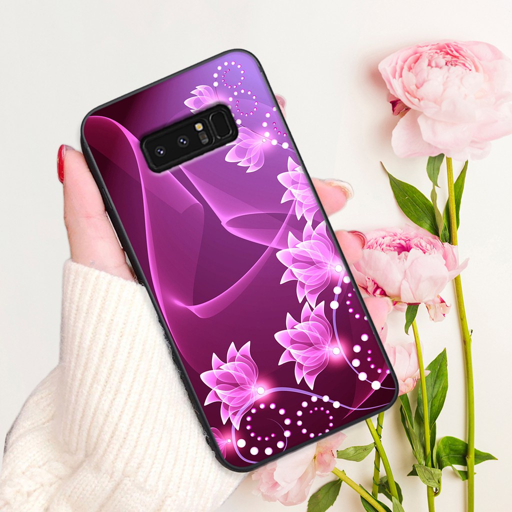 Ốp lưng ép kính Samsung Galaxy note 8 , s9 plus (s9+) in hình hoa siêu đẹp mặt lưng chống bể