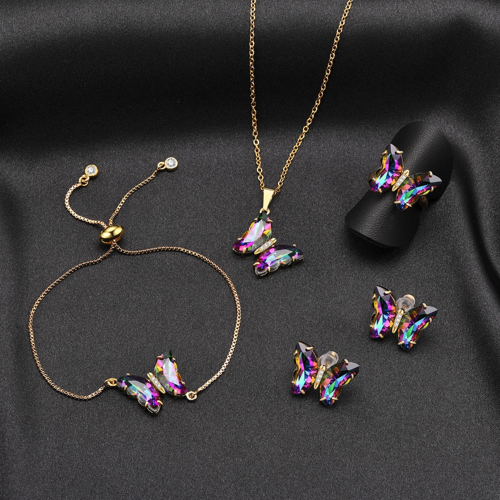 Bộ Trang Sức 4 Món Mạ Vàng Hình Bướm Sang Trọng Thời Trang Cho Nữ