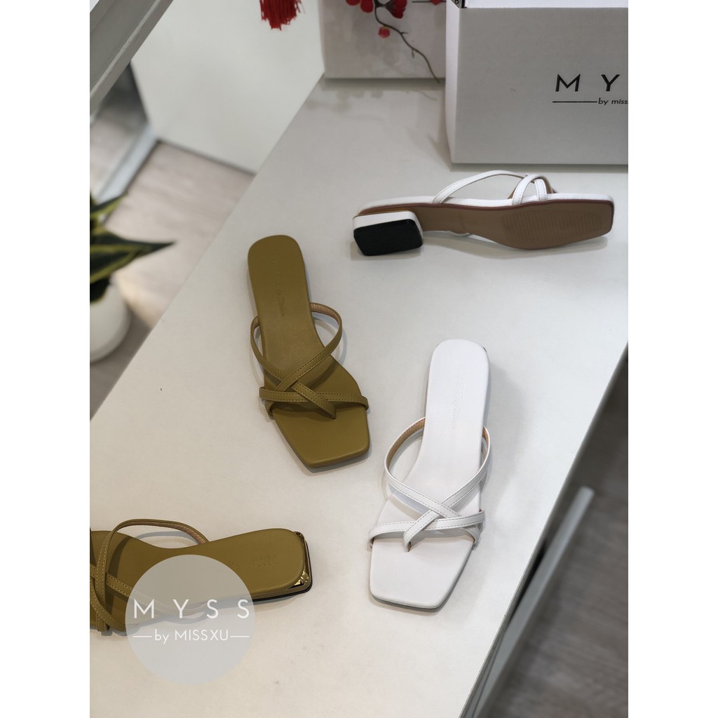 Giày guốc nữ xỏ ngón gót viền vàng 2cm thời trang MYSS - SU95