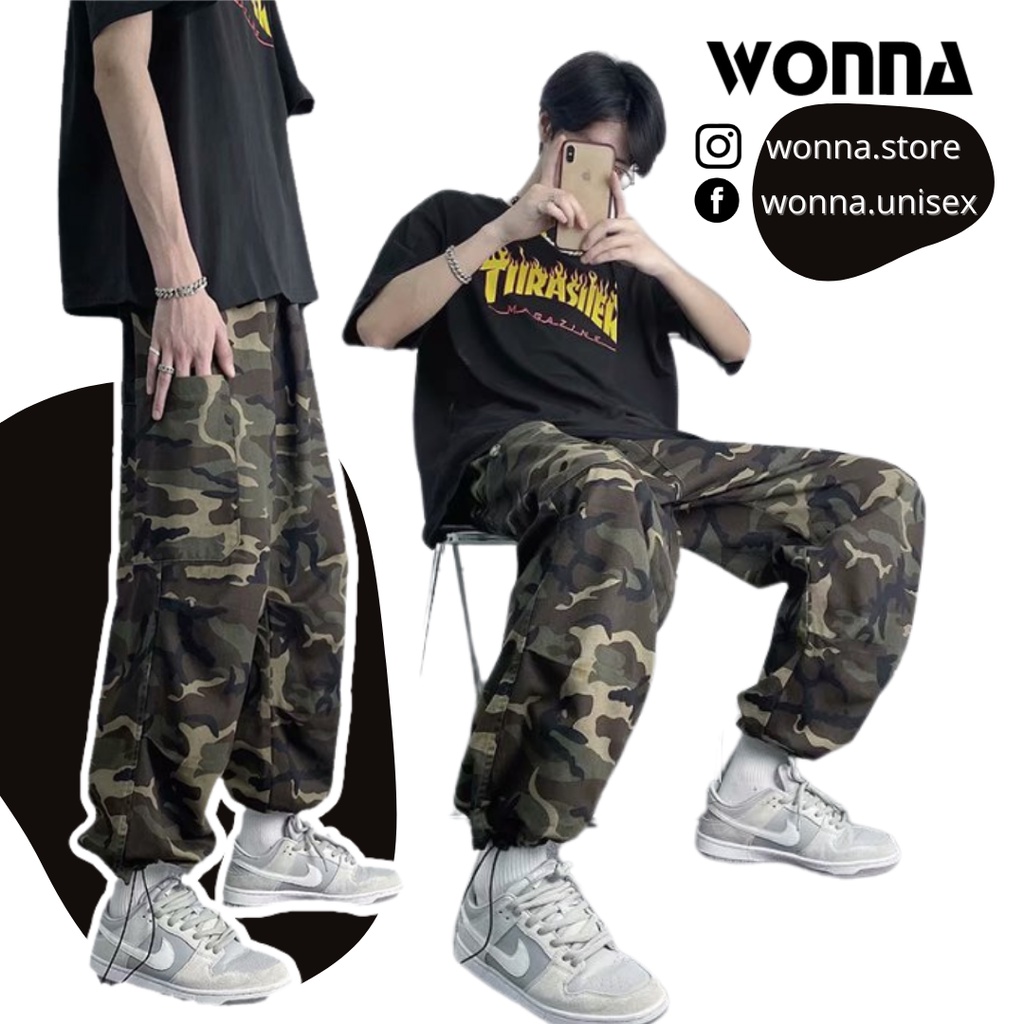 (SẴN+CÓ VIDEO) Quần jogger camo rằn ri nam nữ ống rút box pant túi hộp dây rút nhiều túi unisex street style Hàn