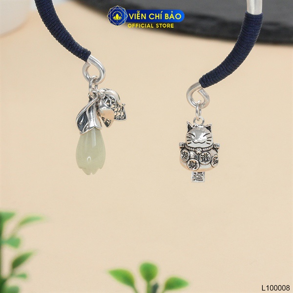 Lắc tay bạc nữ Song ngư charm mèo thần tài chất liệu bạc Thái thời trang phụ kiện trang sức nữ Viễn Chí Bảo L100008