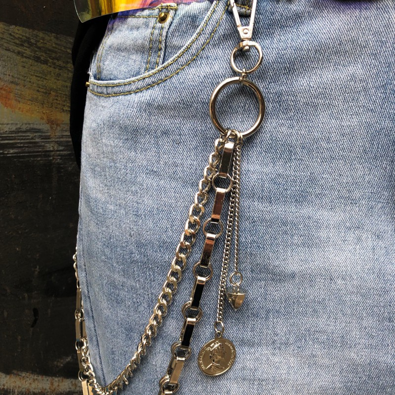 Chuỗi Dây Xích Kim Loại Đeo Thắt Lưng Hai Lớp Phong Cách Hip Hop Harajuku Đường Phố 1273