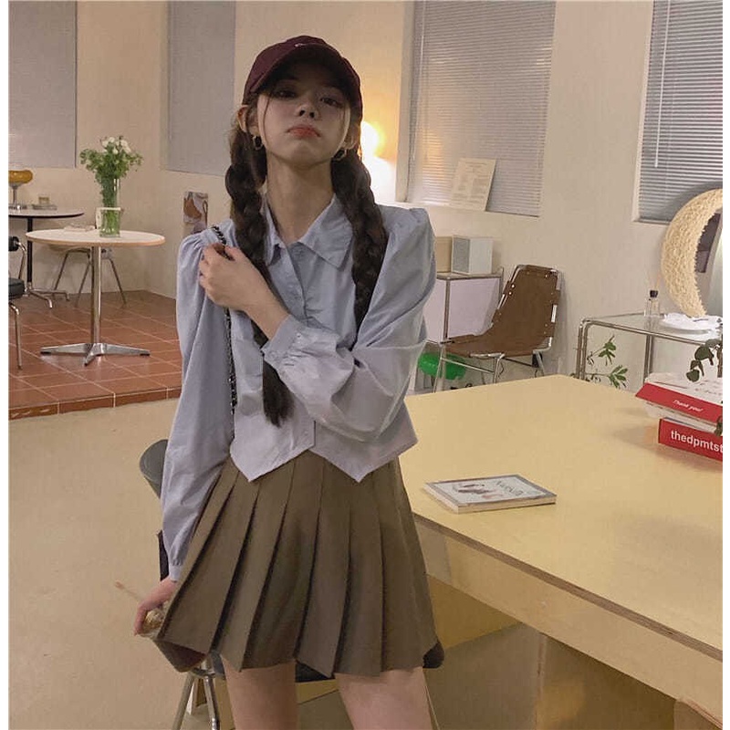 Áo Croptop Tay Dài Cổ Polo Màu Trơn Cỡ Lớn Thời Trang Cho Nữ