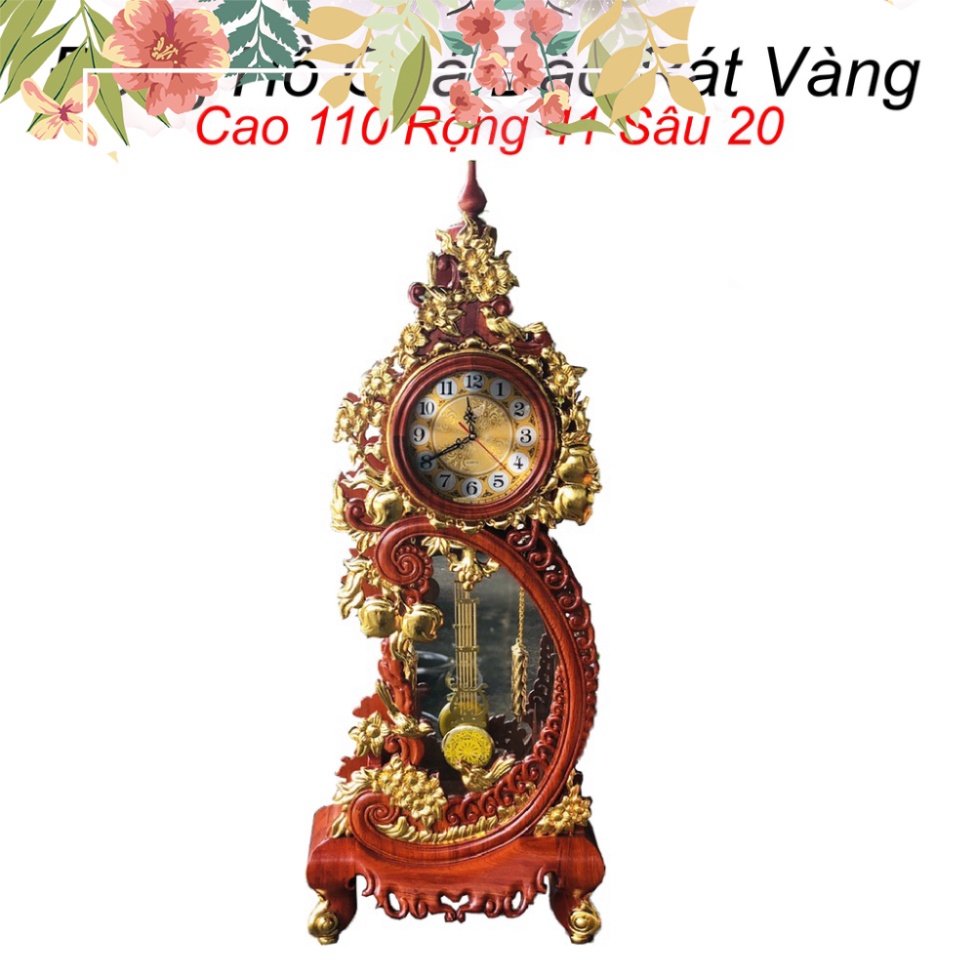 Đồng hồ quả đào phòng khách gỗ hương rát vàng cao 110cm