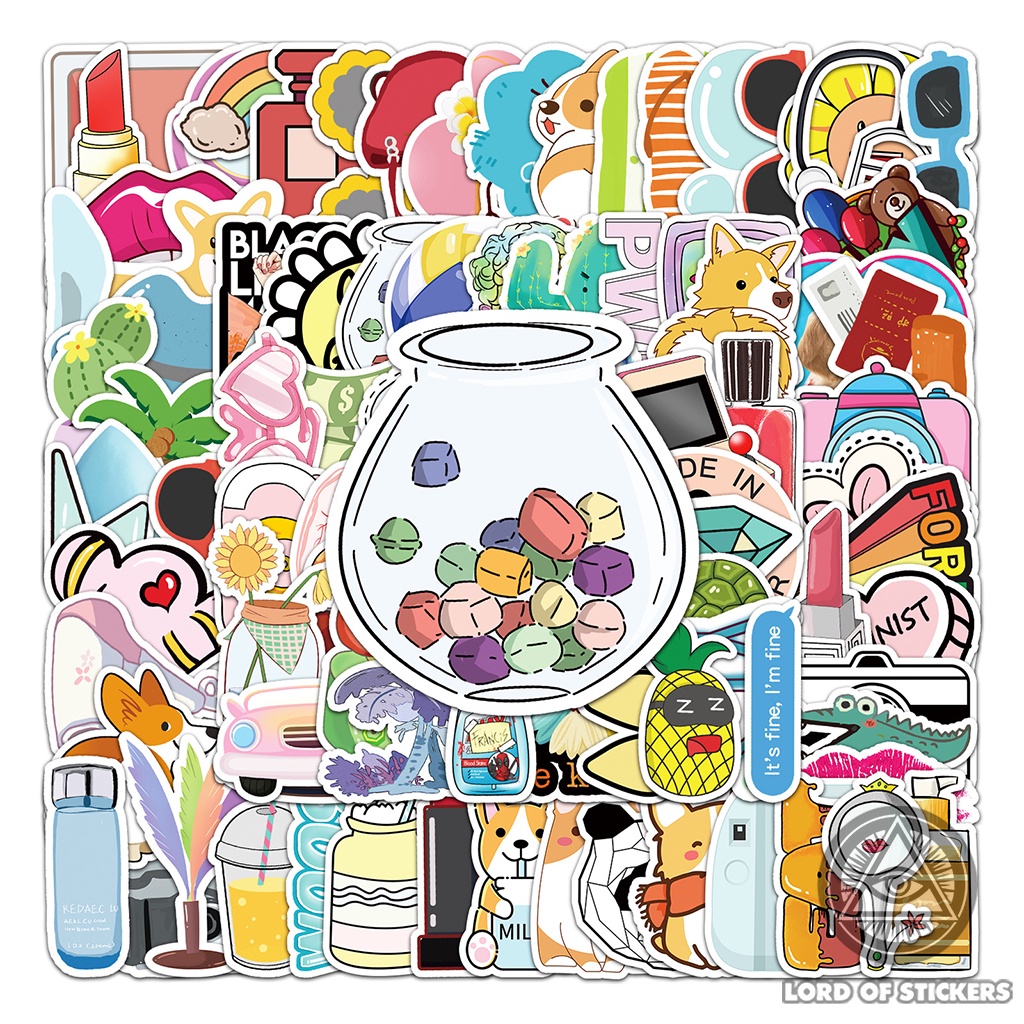 Set 100 Nhãn Dán Graffiti Sticker Cute Phong Cách Hoạt Hình Dễ Thương Chống Thấm Nước Trang Trí Mũ Bảo Hiểm, Laptop, Sổ