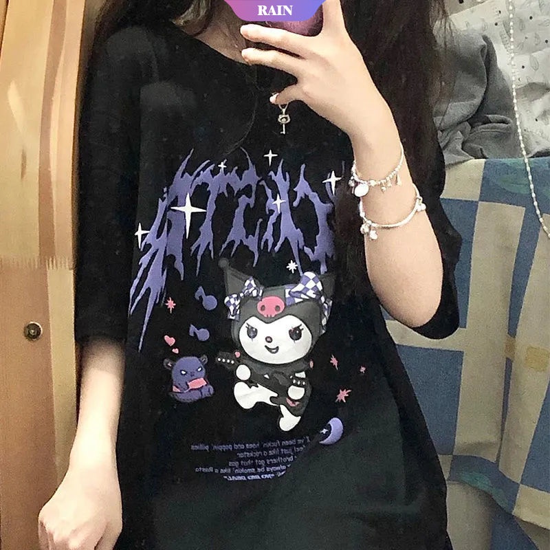 Áo Thun Tay Ngắn In Họa Tiết Hoạt Hình Sanrio Kuromi Phong Cách Harajuku Dành Cho Nam Và Nữ