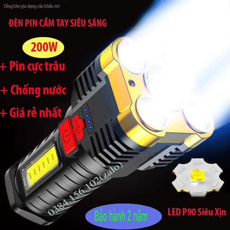 Đèn pin siêu sáng LED cầm tay 5 bóng bin 4 chế độ kiêm đèn để bàn có sạc tiện ích đa năng