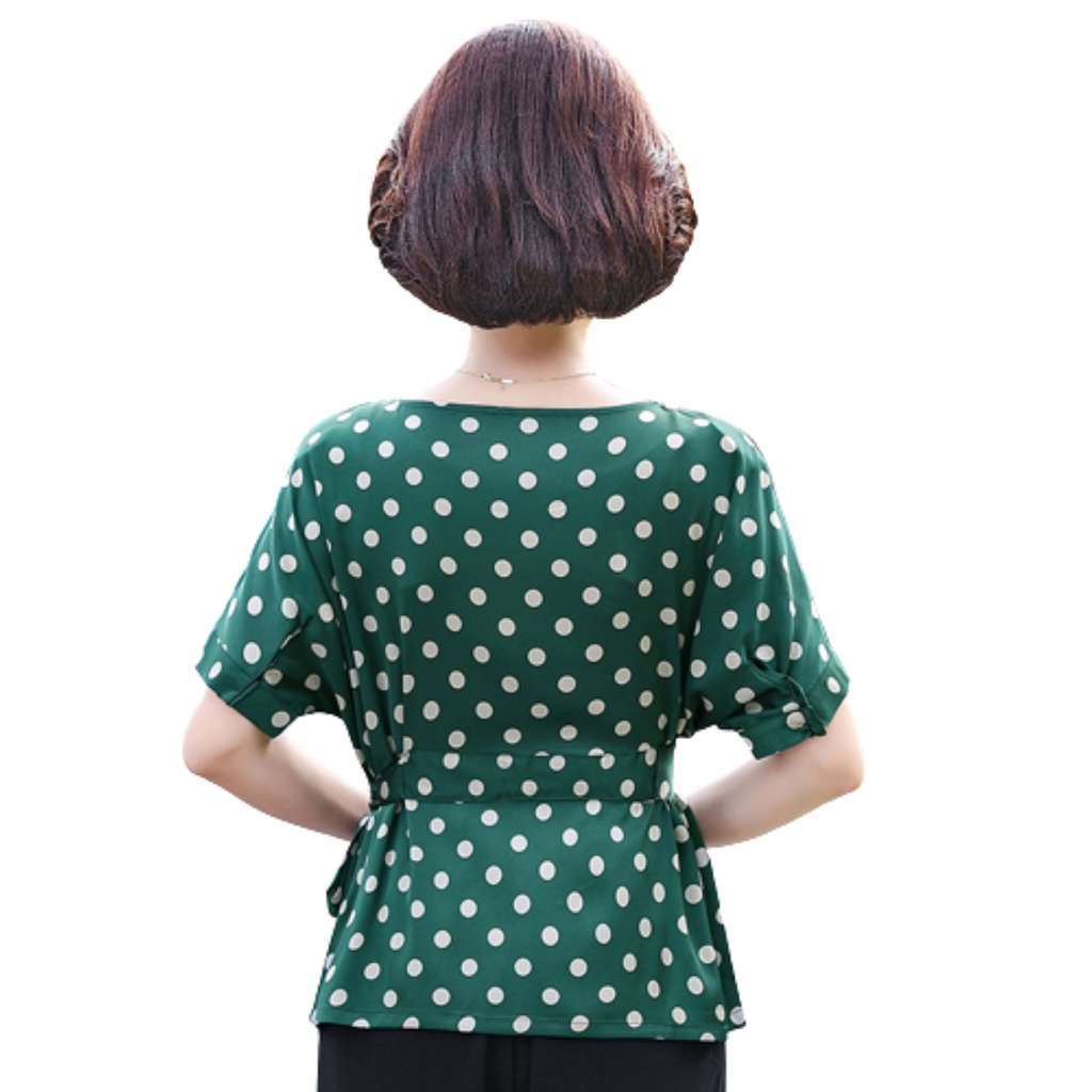 Áo kiểu nữ trung niên sang trọng Thiên Tú , họa tiết chấm bi nhỏ chất voan mát mẻ thanh lịch tinh tế