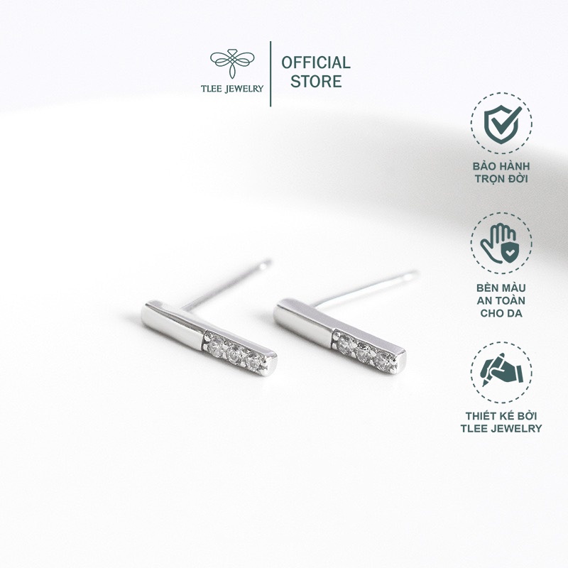 Khuyên tai bạc nữ TLEE thanh bạc nạm đá nửa xinh xắn TleeJewelry B0131