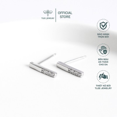 Khuyên tai bạc nữ TLEE thanh bạc nạm đá nửa xinh xắn TLEE JEWELRY B0131