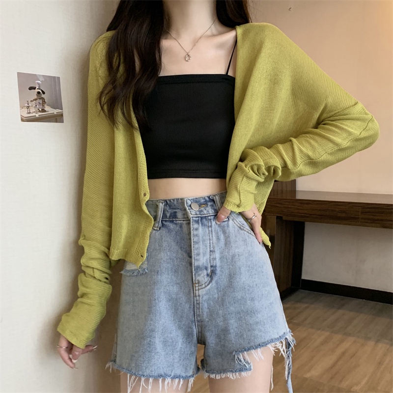 SUXI Áo Cardigan Cổ Chữ V Dáng Rộng Màu Sắc Đơn Giản Thời Trang Mùa Hè Dành Cho Nữ
