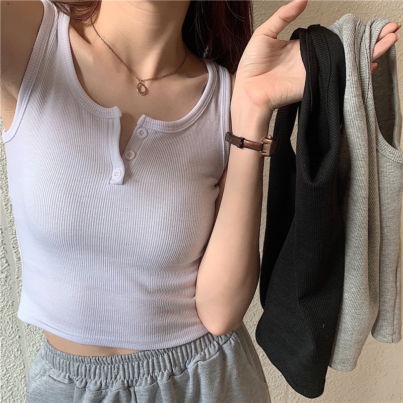 Áo Croptop Sát Nách Màu Trơn Phong Cách Hàn Quốc Gợi Cảm Cho Nữ