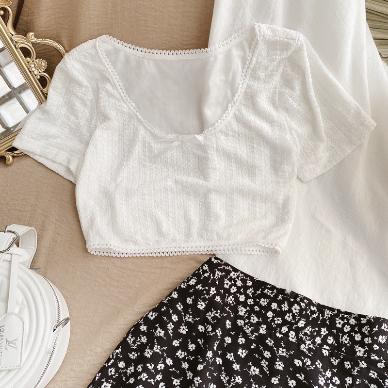 Set áo croptop trắng+ chân váy hoa❤️Váy hoa | BigBuy360 - bigbuy360.vn