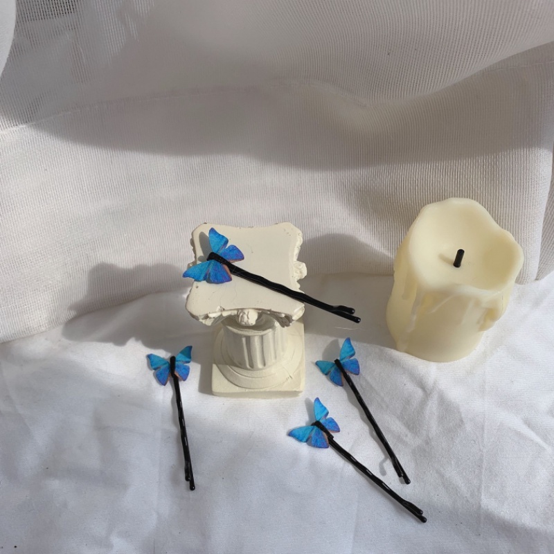 Set 4 Kẹp Tóc Hình Bướm Màu Xanh Dương Phong Cách Retro Nhật Bản Cho Nữ