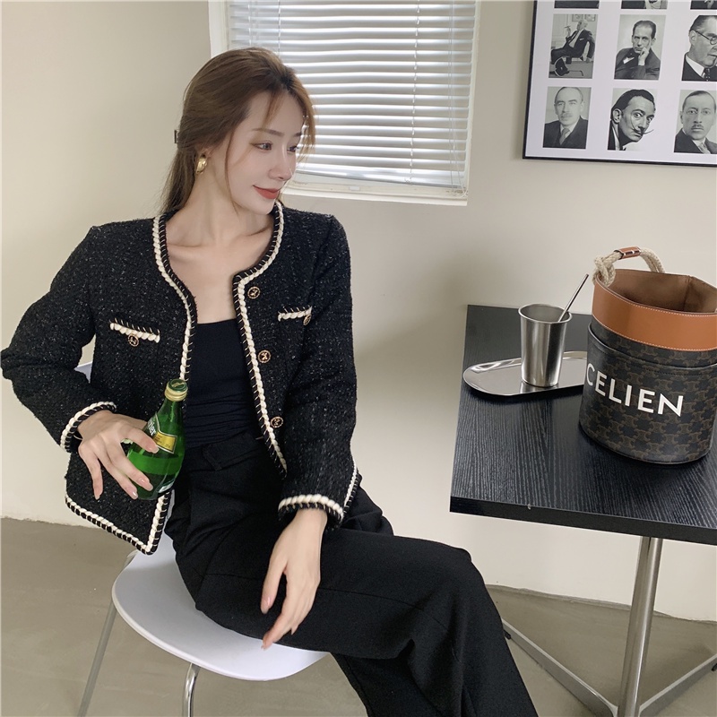 Áo khoác nữ dạ tweed ngắn màu đen