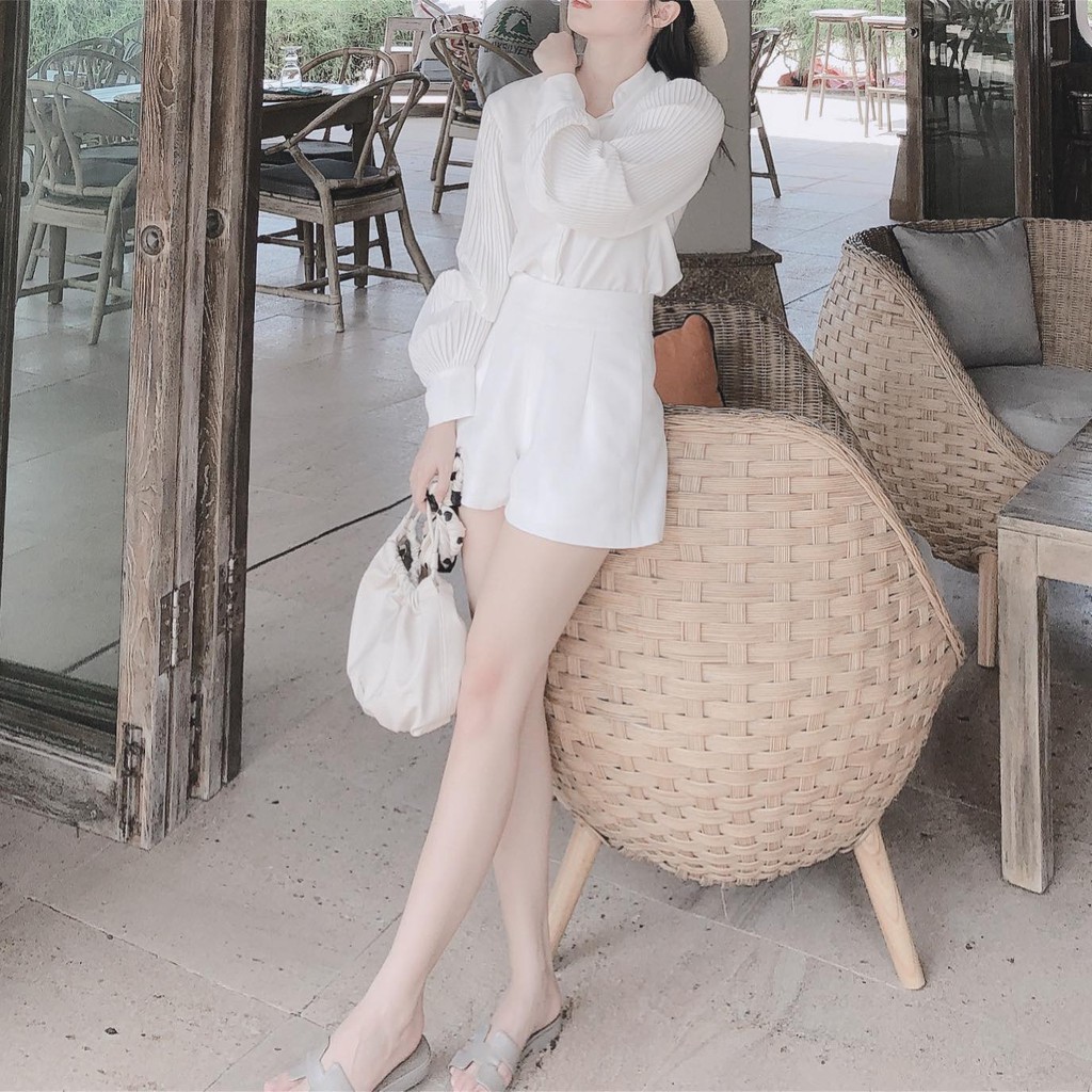 Quần short nữ trơn trắng cạp coa đùi nữ chất liệu vải tuyết mưa BOHEE Q23