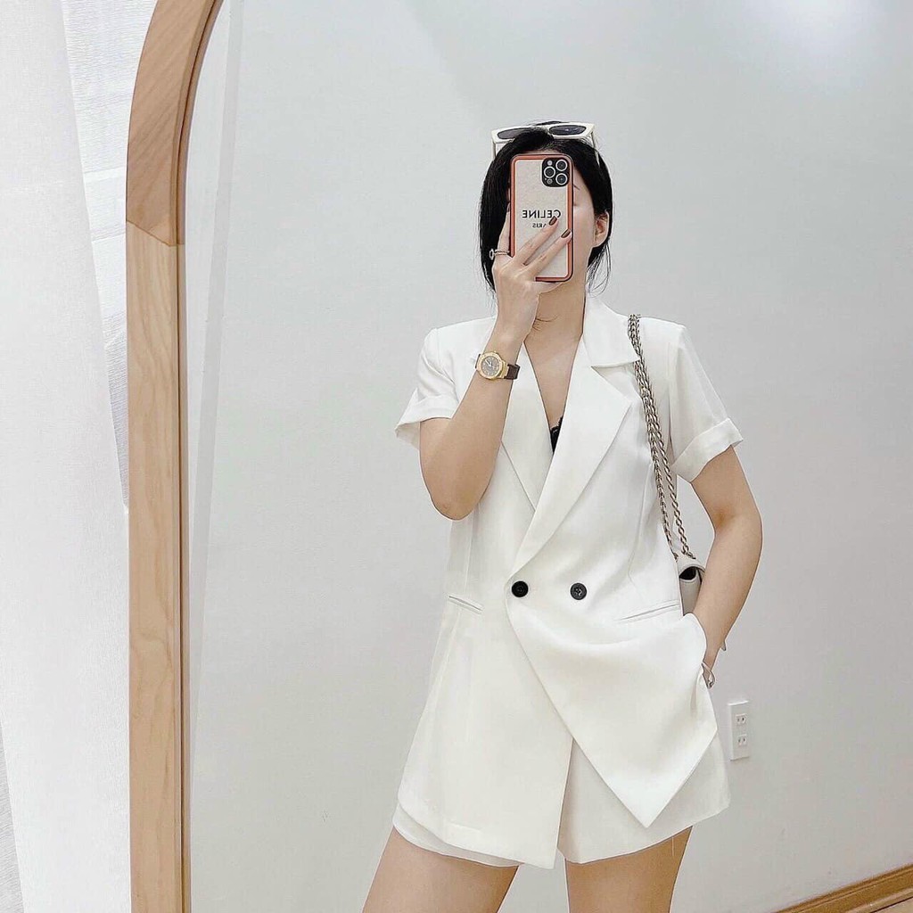 Set Vest Nữ Công Sở Cao Cấp, Bộ Áo Vest Nữ Tay Ngắn Và Quần Short Trơn Basic - Thanh Lịch,  Siêu Mát - SINB.STORE | BigBuy360 - bigbuy360.vn