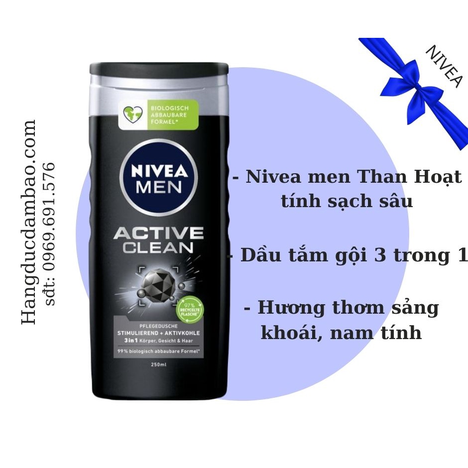 Dầu tắm gội than hoạt tính sạch sâu Nivea Men Active Carbon