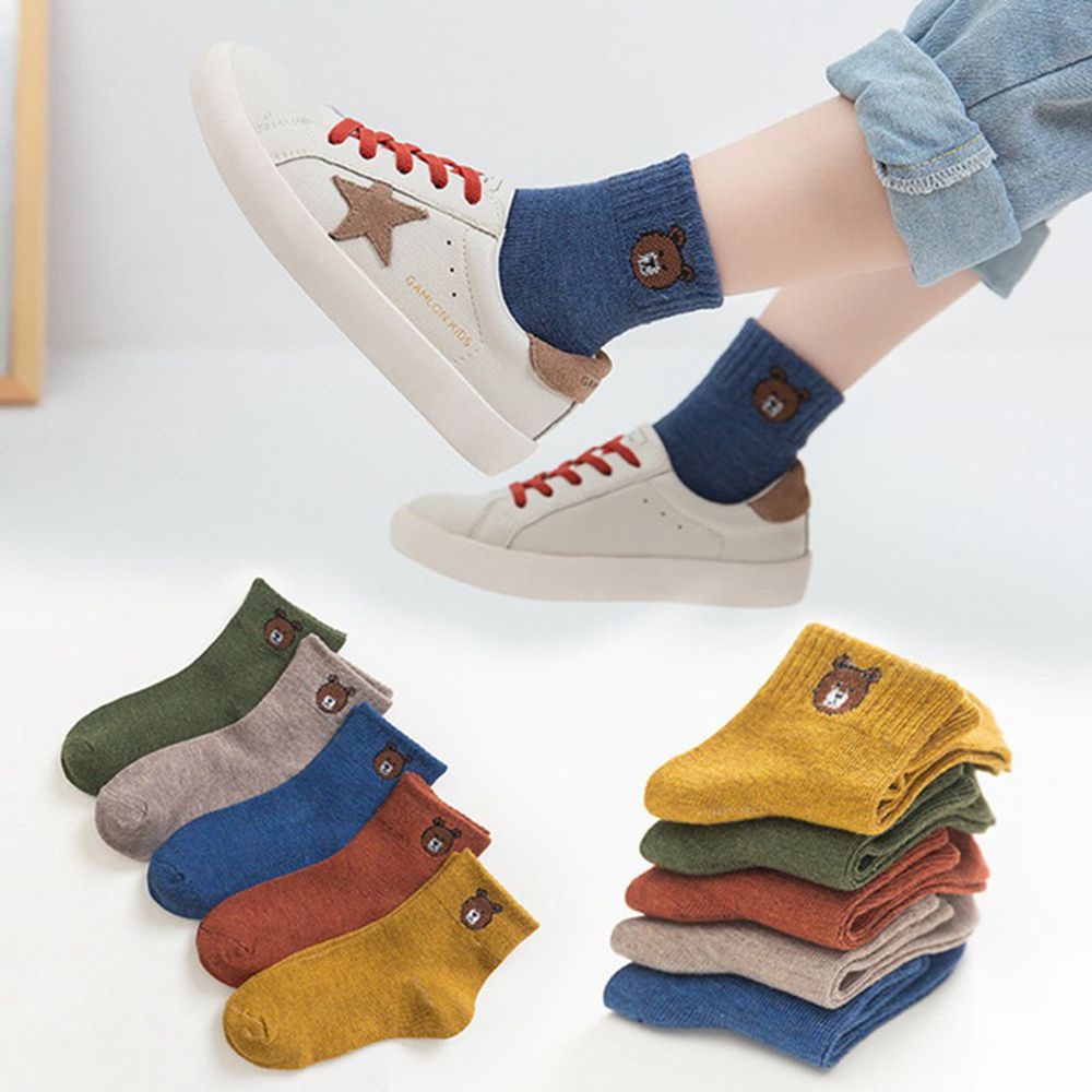 Bộ 10 đôi vớ cotton cổ ngắn thêu hình gấu hoạt họa dễ thương dành cho bạn gái