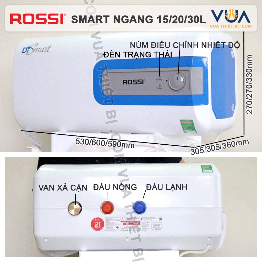 Rossi Smart 20 Lít Ngang – Bình Nóng Lạnh gián tiếp RST-20SL