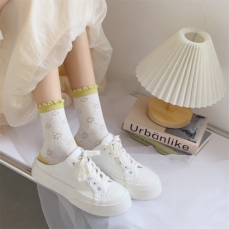 Vớ Cotton Mỏng Cổ Cao Họa Tiết Hoa Thời Trang Mùa Xuân Cho Nữ