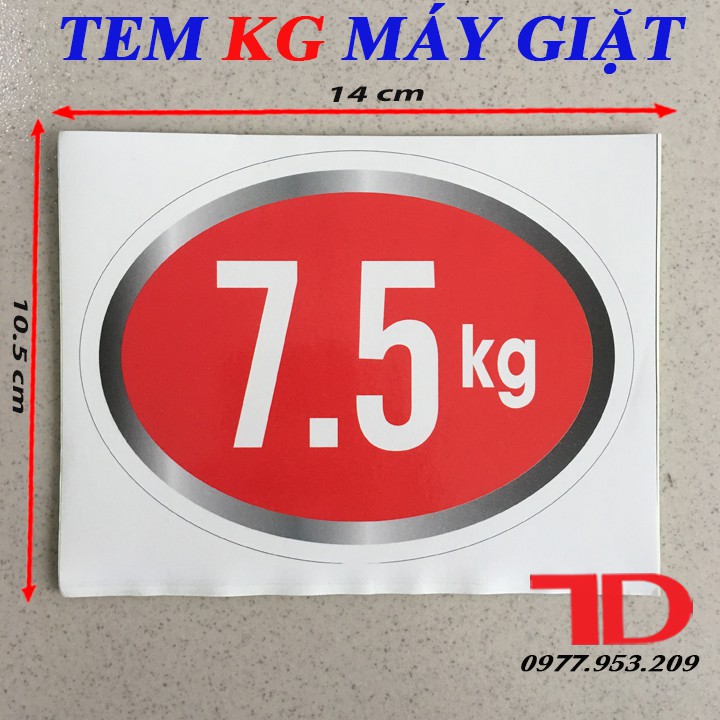 Tem KG Dán Máy Giặt Loại 7.5KG