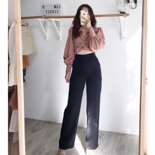 Quần Ống Rộng Nữ 💖FREESHIP💖 Quần Suông Nữ Khóa Giữa Chất Tuyết Mưa 2 Màu Đen Be