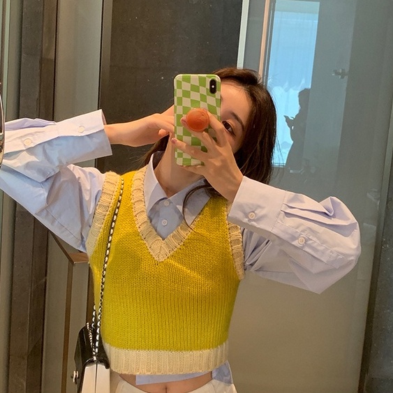 Xiaozhainv Áo Croptop Dệt Kim Không Tay Kẻ Sọc Kiểu Hàn Quốc Thời Trang Dành Cho Nữ