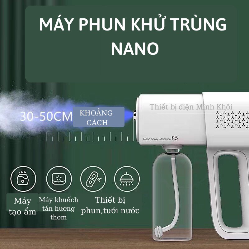Máy Phun Nano,súng khử khuẩn ánh Sáng Xanh LED 380Ml Bình Xịt Sương Cầm Tay Máy Tạo Tạo Sương Điện Không dây,phun vườn