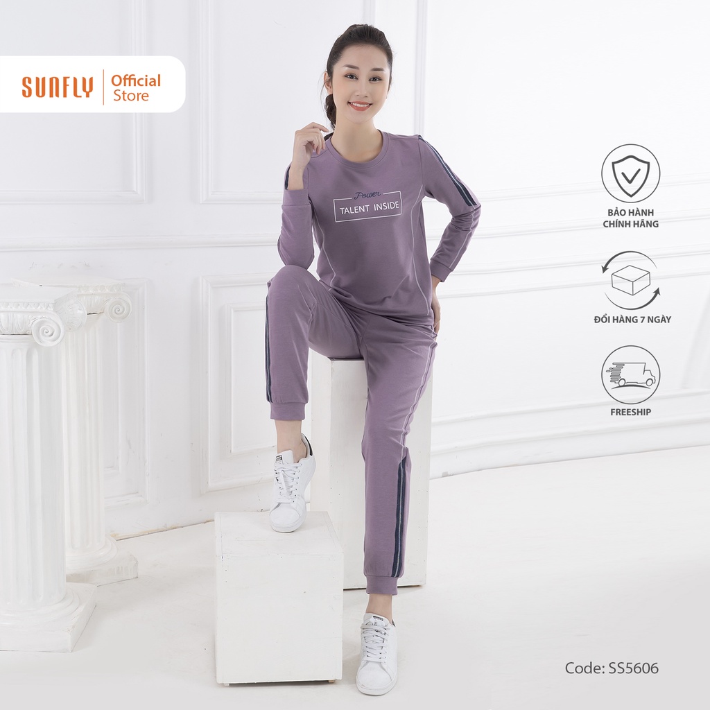 Bộ đồ mặc nhà nữ thể thao cotton da cá SUNFLYáo dài quần dài SS5606