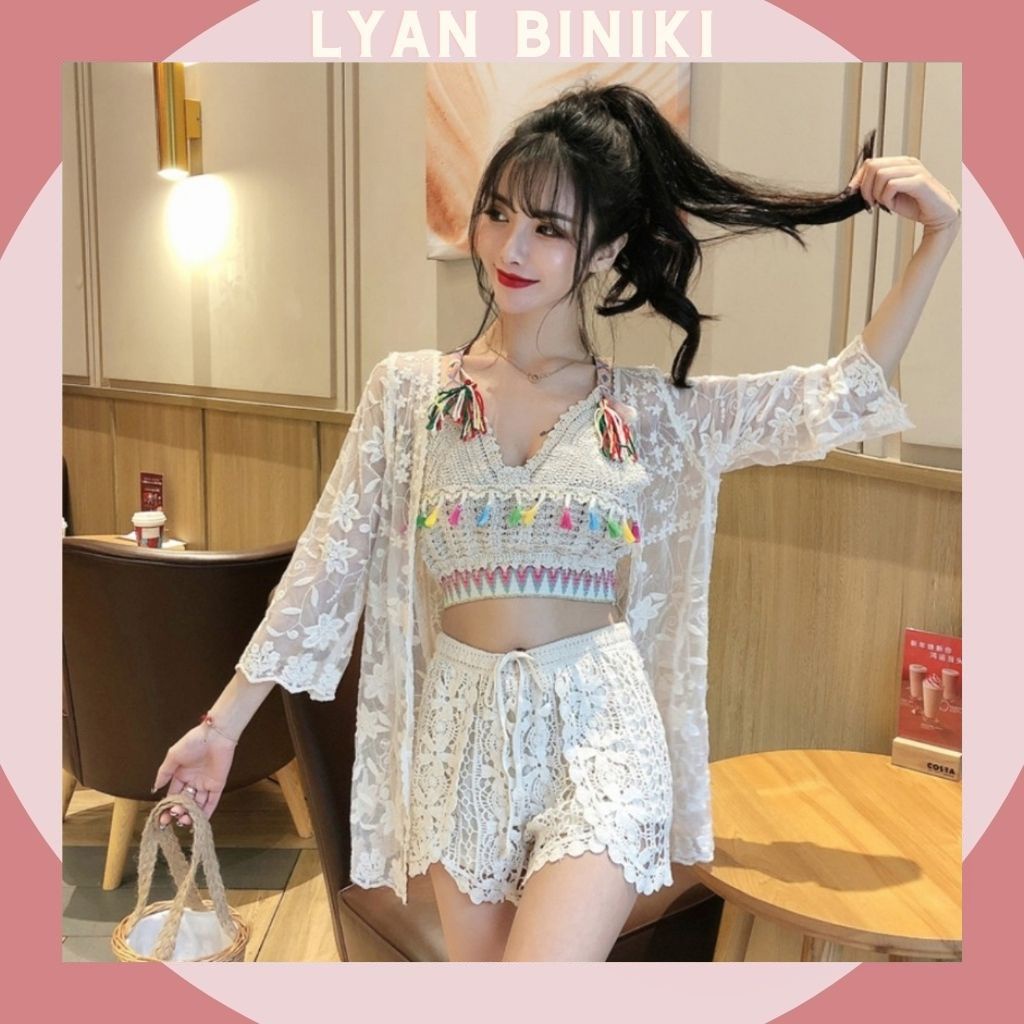 Bikini đồ bơi nữ 2 mảnh áo choàng len móc kín đáo cao cấp đi biển LYAN BIKINI B06