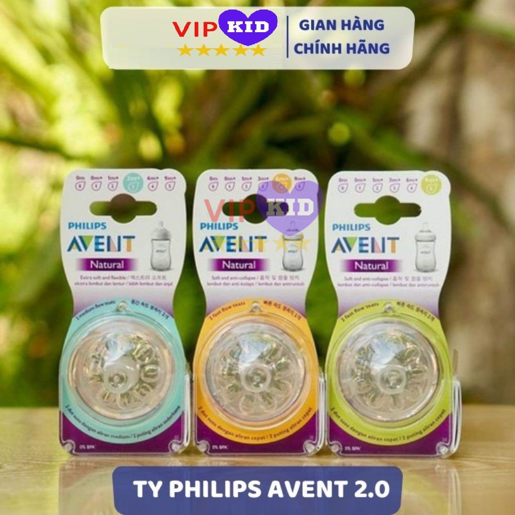 Núm ti avent Natural Cổ Rộng đủ Số 0-5.  Mô Phỏng Ti Mẹ Tự Nhiên [Cam kết hàng chính hãng philips]- VIPKID