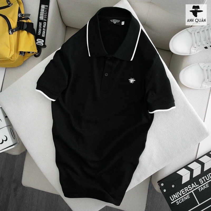 BÁN SỈ ÁO POLO THÊU ONG 2M ĐEN TRẮNG CHO NAM | BigBuy360 - bigbuy360.vn