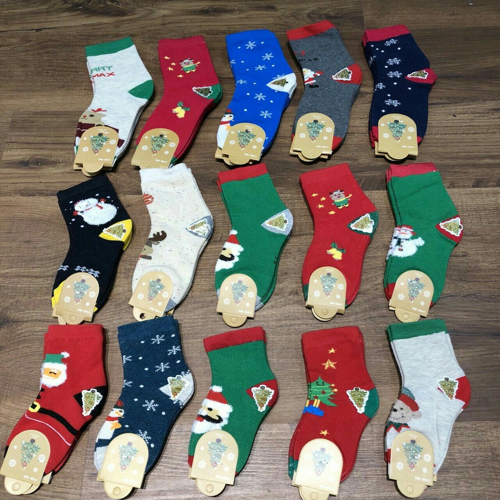 5 đôi tất noel cho bé cổ cao chất dày đẹp size từ 2-10 tuổi