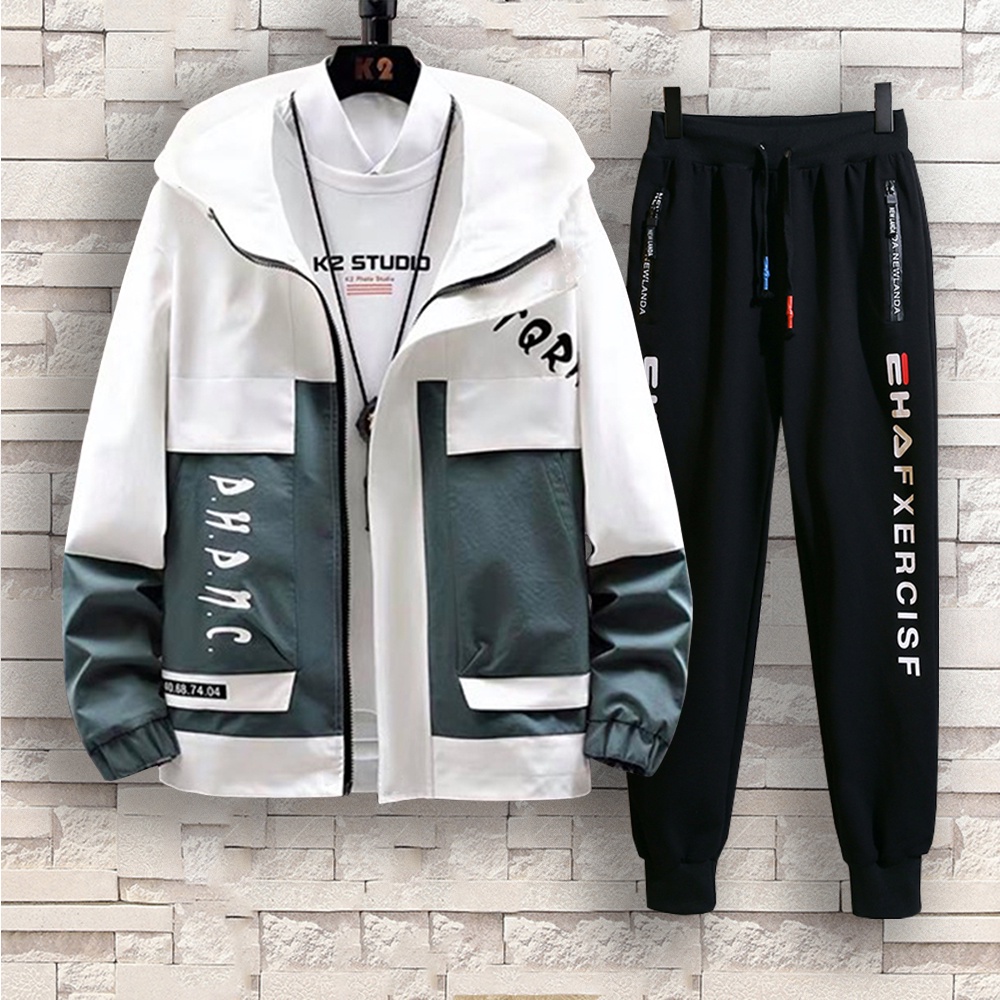 Bộ Quần Áo Thu Đông Nam Áo Khoác Nhẹ Khoá Kéo Phối Màu Thanh Lịch Kèm Quần Jogger Bo Gấu ZENKODLMEN SET NAM 90000133