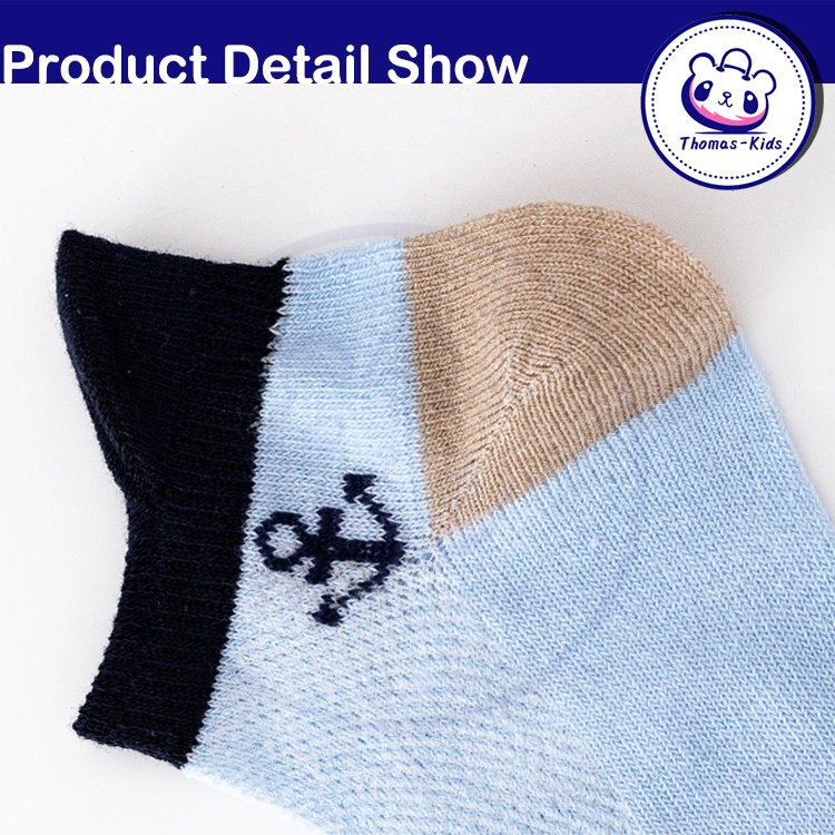 [THOMAS Kids] Set 5 Đôi Tất Lưới Bằng Cotton Màu Trơn Họa Tiết Mỏ Neo Hoạt Hình Mùa Hè Cho Bé 1-12 Tuổi