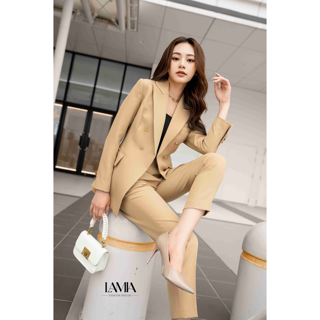 Set áo vest nữ tay dài dáng ôm phối quần Lamia Design  LUXE006