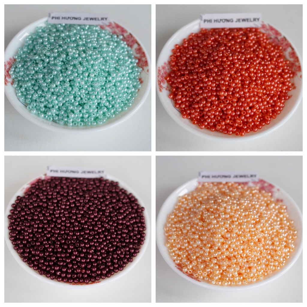 Gói 20gram hạt trai nhựa 3mm có lỗ nhiều màu đính kết