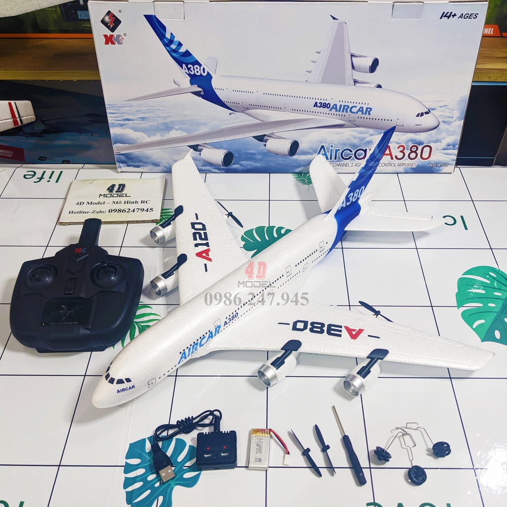 Máy Bay Điều Khiển 3 kênh Airbus A380 . Size 48*51*18cm. Pin 15 phút. Có mạch cân bằng, lái siêu dễ