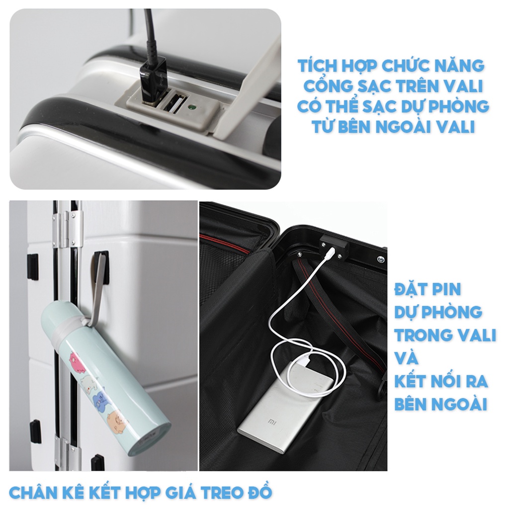 Vali khung nhôm cao cấp thời trang mẫu thương gia du lịch bánh xe xoay 360 độ khoá sập TSA mật khẩu 3 đơn vị số L075