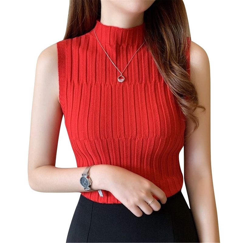 Áo Tank Top Dệt Kim Cổ Lọ Thời Trang Retro Cho Nữ