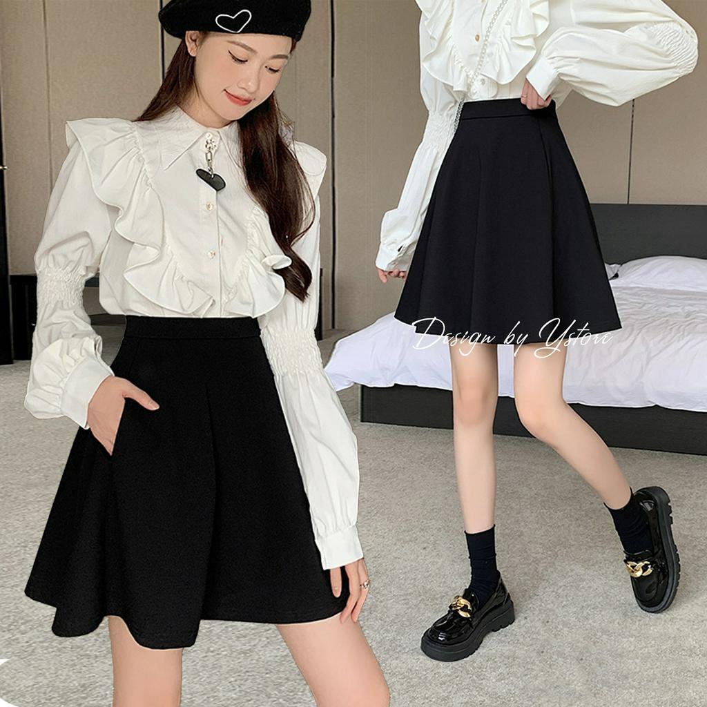 Chân váy xòe chữ a váy đen công sở có lót quần lưng cao dây kéo sau bigsize 45-75kg YSTORE