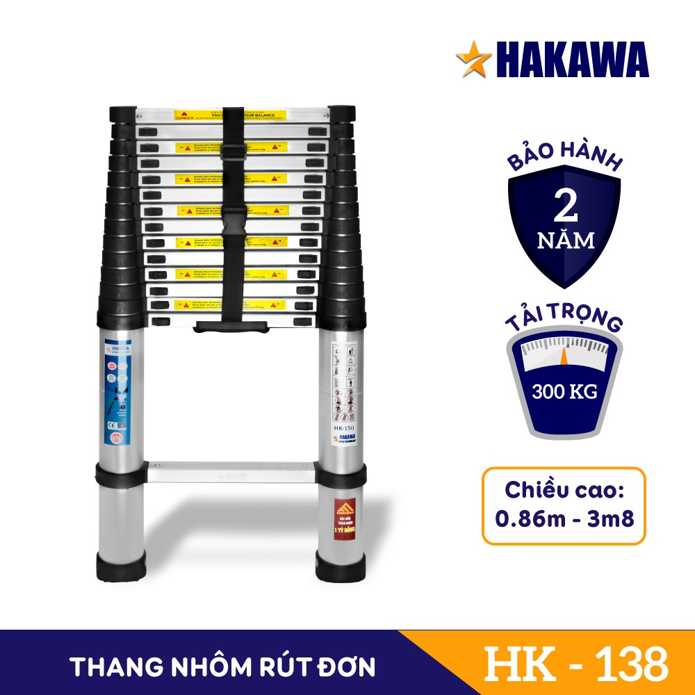 Thang nhôm rút đơn HAKAWA HK138 Sản phẩm chính hãng Bảo hành 2 năm