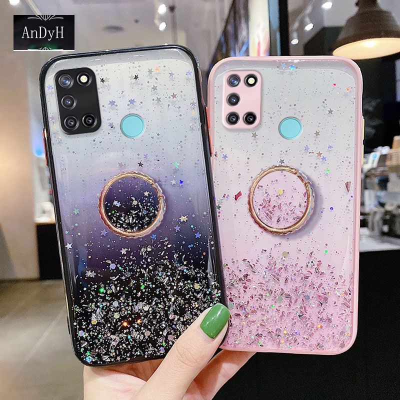 Ốp điện thoại họa tiết ngôi sao lấp lánh kèm giá đỡ nhẫn cho OPPO Realme C17 7i