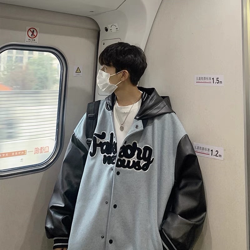 Áo khoác bomber varsity nam nữ thân dạ tay da chữ thêu siêu đẹp