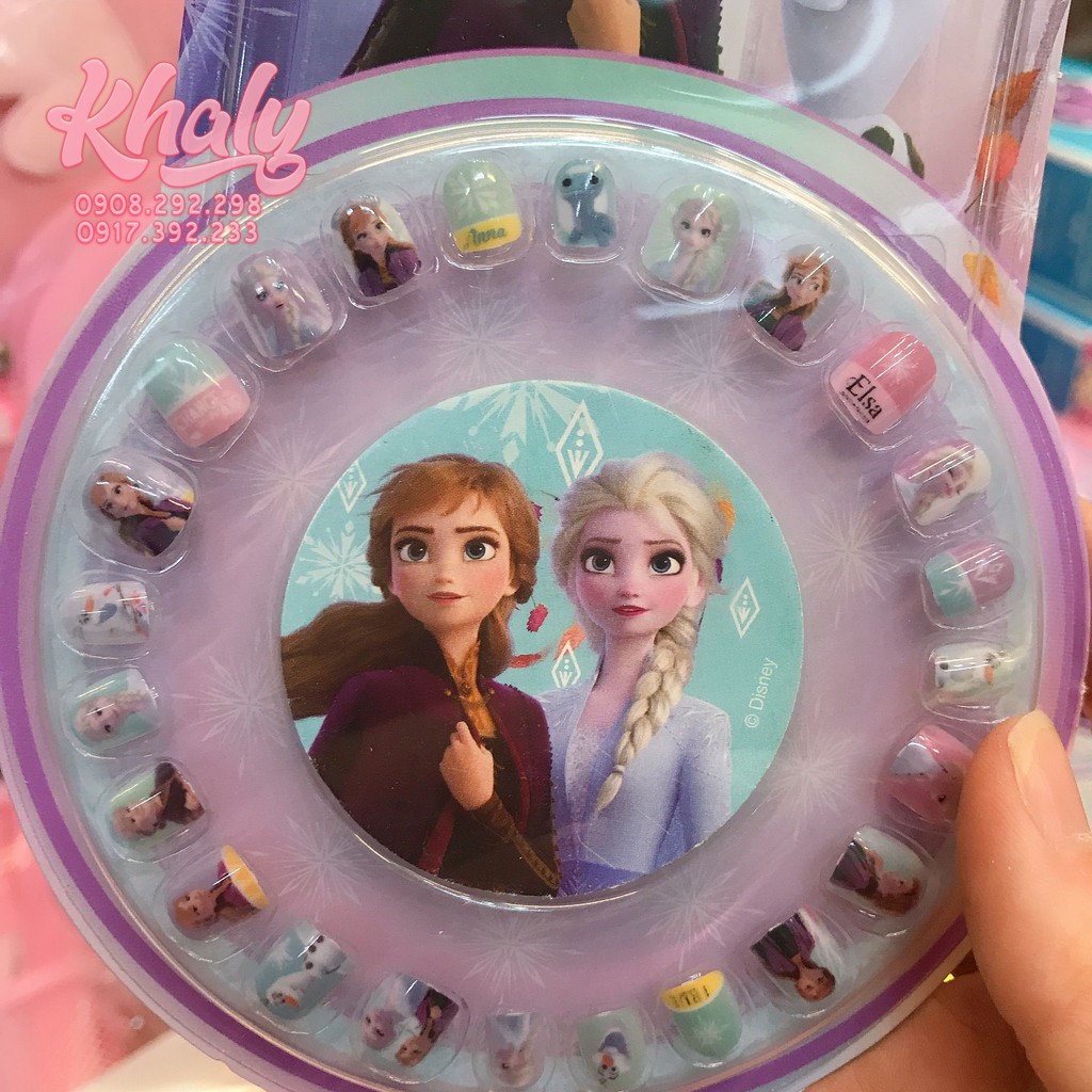 Vỉ nail tròn móng giả hình công chúa Anna, Elsa (Frozen 2) siêu xinh, siêu hot cho bé gái - 15NFZ098